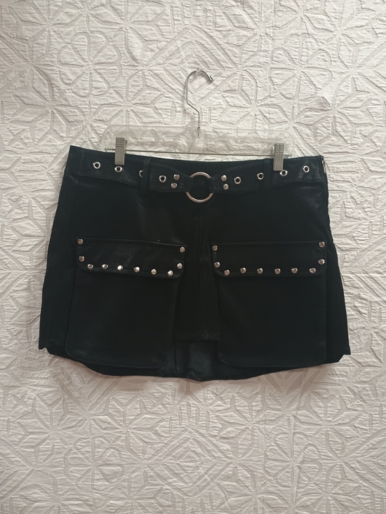Social Collision Dresses & Skirts - 🆕 SOCIAL COLLISON Black Faux Leather Mini Skirt with Studded Cargo Pockets 1X